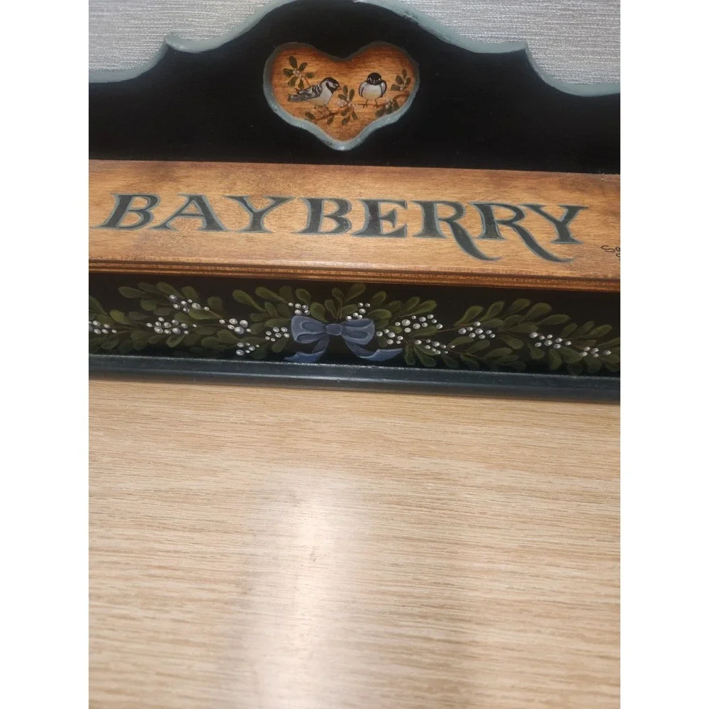 Vtg. Hand Painted Wood Primitive Matchbook Tea Box Kitchen Floral Birds Folk Art